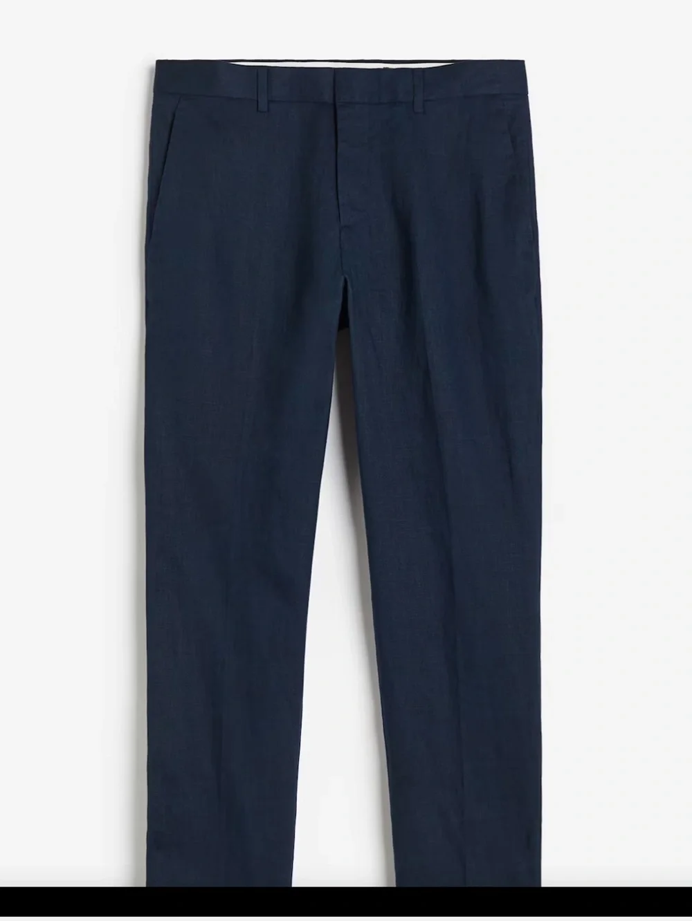 H&M Slim-Fit Linen-Blend Suit Pants in dark navy blue.